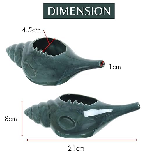 Image of Leak Proof Durable Ceramic Neti Pot with Nostril Plugging Support Better Capacity Holds 300 ml Spill Proof with Comfort Grip Lead Free Microwave Dishwasher Safe (Green)