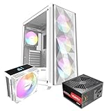 RAIDMAX V ARGB ATX Mid Tower Gaming Bundle, Mesh High-Airflow Front Panel, 4X 120mm ARGB Fans, Tempered Glass Side Panel, Includes 700W PSU & Digital Temperature Display Air Cooler