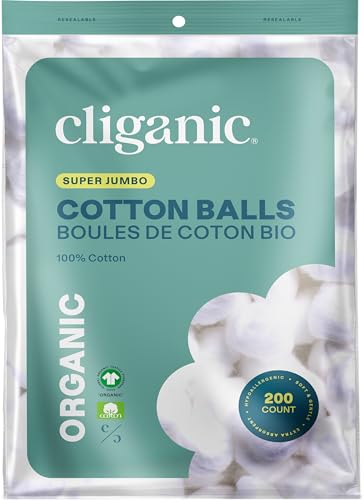 Boules de coton bio biodégradables Cliganic grande taille hypoallergénique pur coton