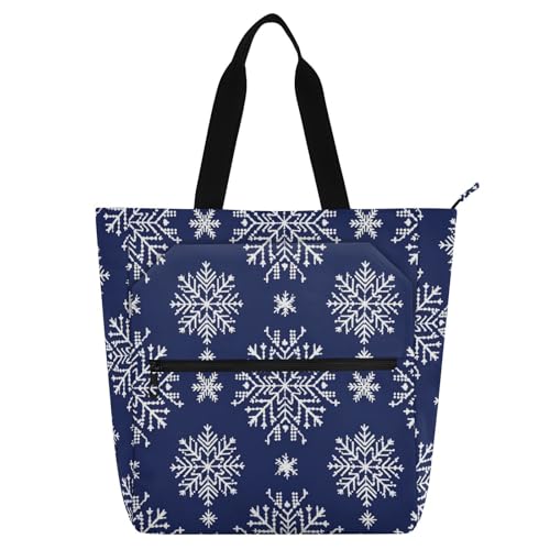 Kids Book Tote for Kids Boys Girls, Snowflakes Sturdy Handbags Grocery Bag with Zipper for School Shopping Grocery Rainbow