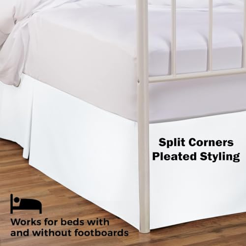 Bedskirts Queen Size – 100% Natural Cotton 800TC Split Corner White Queen Bedskirt 16 inch Drop – Center & Corner Pleats (White, Queen 16\" Drop)