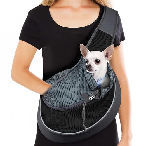 Image of Kraptick Pet Sling Carrier, Pet Carrier Bag for Shitzu Puppy, Cat, Rabbit with Comfortable Adjustable Pouch Single Shoulder Carry Tote Handbag for Pets, Large Size (Black)