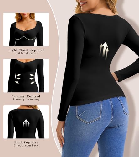 Women's Long Sleeve V-Neck Shapewear Tops, Tummy Control Compression Shirts - image 2