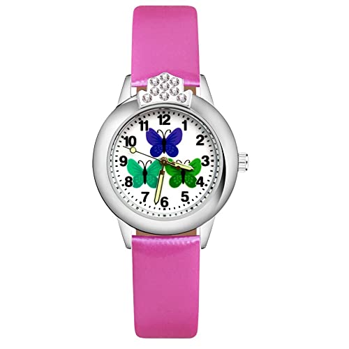 Reloj de niña Dibujos Animados Bonita Mariposa Cristal Estilo Relojes Estudiante Niñas Cuarzo Correa de Cuero Reloj de Pulsera Reloj Relojes para niñas (Color : Sky Blue)