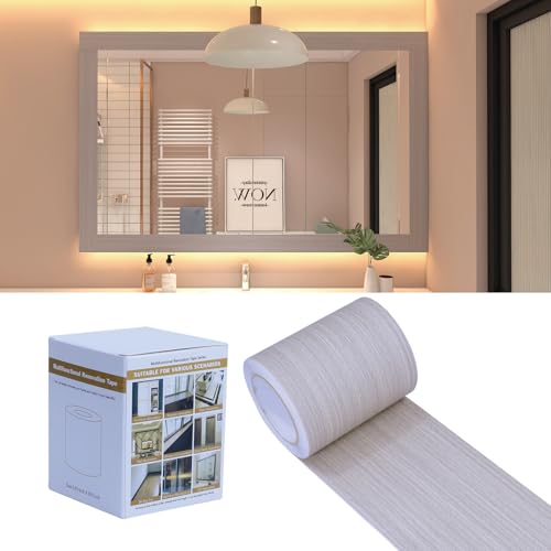 FEILAYS Grey Wood Grain Wallpaper Border Removable PVC Waterproof Peel and Stick Wallpaper,Bathroom Mirror Frame Border Sticker Wall Decor 3.93 inches x 32.8 feet