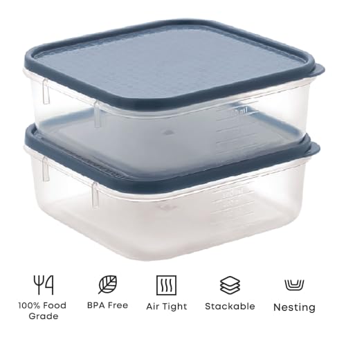 Image of All Time Polka Modular Storage Container Set of 2 | 500ml Each | BPA Free Airtight Food Grade Plastic Kitchen Storage Jars | Stackable Pantry Canisters with Secure Lid | Moonlight