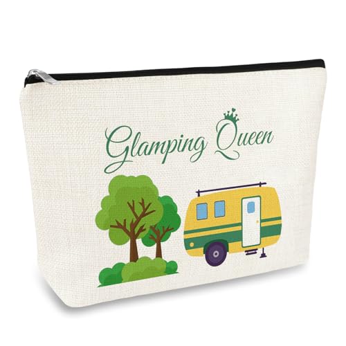 Glamping Gift for Women Glamping Queen Makeup Bag Happy Camper Gift Camping Lover Gifts Cosmetic Bag Queen of The Camper Zipper Toiletry Pouch Birthday Christmas Graduation Gifts for Campers Friend