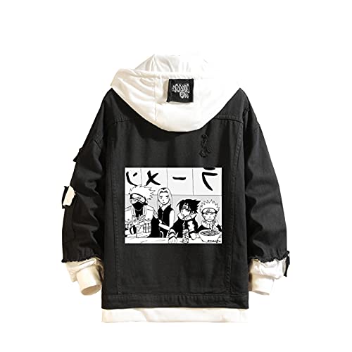 Anime Naruto Hoodie Hombres Mujeres Manga Larga Moda Ropa Casual Kakashi Sudadera teengers Chaqueta de Mezclilla Negro