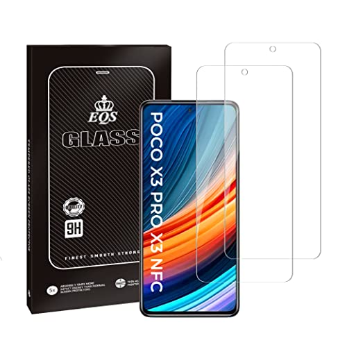 EQS' [2 Unidades Cristal Templado para POCO X3 / X3 NFC / X3 Pro / X3 GT, Ultra Resistente A Golpes, Dureza 9H, Definición HD, Anti-Huellas, Sin Burbujas