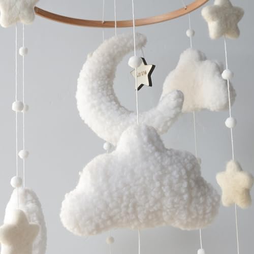 Goukurlsma Boho Cloud Moon Crib Mobile Boho Baby Mobile for Crib Neutral Clouds, Moon & Stars Design Nursery Mobile for Boys & Girls