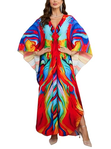 Image of KEYLORTING Plus Size Kaftan Dress Women, African Moo Moo Print Caftan, Batwing Dress, Beach Cover Up for Party and Loungewear