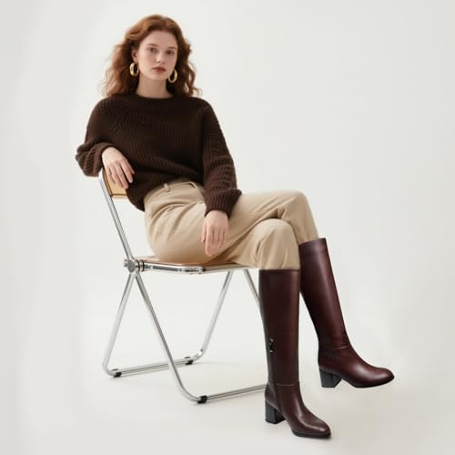 Image of Women's Knee High Boots Faux Leather Square To Tall Boots Fashion Chunky Block Heel Long Boots with Side Zip