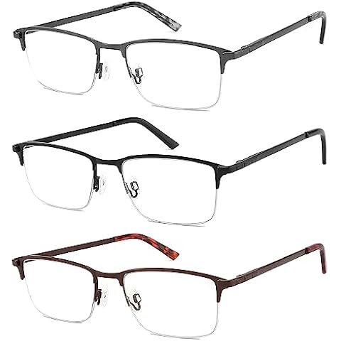 CRGATV 3-Pack Reading Glasses for Men Wide Metal Blue Light Blocking Half Frame Readers Anti UV/Eye Strain/Glare Semi Rimless Eyeglasses (+3.0 Magnification Strength) Cover