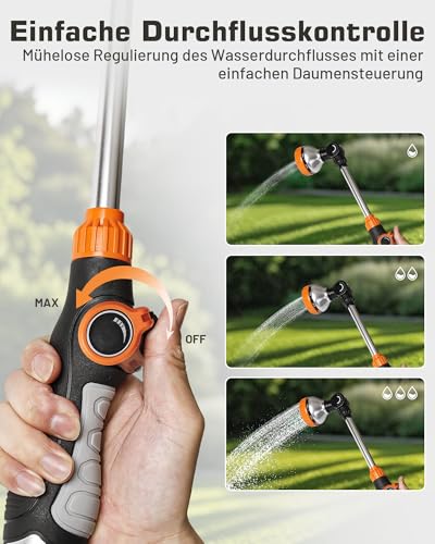 Unistyle Gießstab, Robuste Gartenbrause, 8 Strahlarten Giesstab mit Daumensteuerung, Handbrause zur Garten Bewässerung und Reinigung, Bewässerung Zauberstab für Blumenampeln und Sträucher