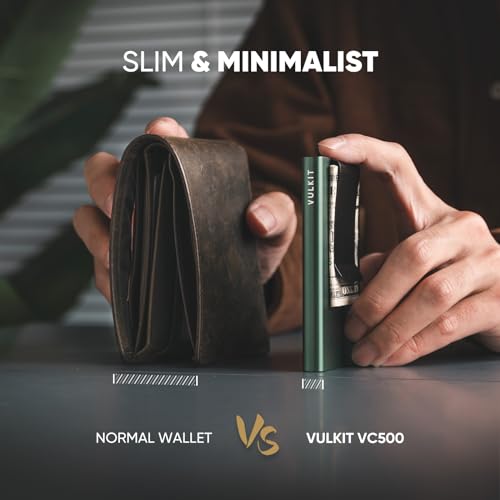 Image of VULKIT Credit Card Holder RFID Blocking with Money Clip, Slim Aluminum POP UP Wallet for Men, Green
