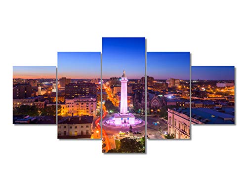 TUMOVO Wall Art Painting Mt. Vernon and the Washington Monument Panoramic Pictures Maryland City Avenue at Sunset Print American Cityscape Canvas for Home Decoration Ready to Hang(60" Wx32 H)