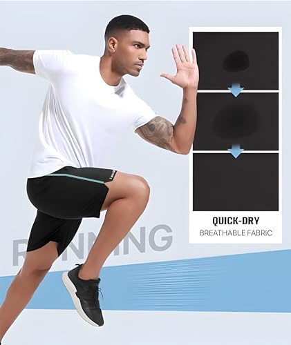 Image of JUST RIDER Mens 2 Pack Polyester Yoga Short Men Summer Running Gym Sports Shorts with Pockets Shorts for Men Men's Outdoor Quick Dry Lightweight Sports Shorts Zipper Pockets