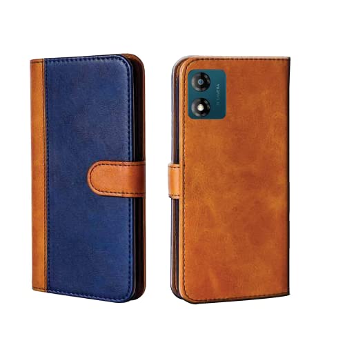 Image of Motorola E13 Flip Case | Leather Finish Flip Cover | with Card Pockets | Flip Cover for Motorola E13 Beige