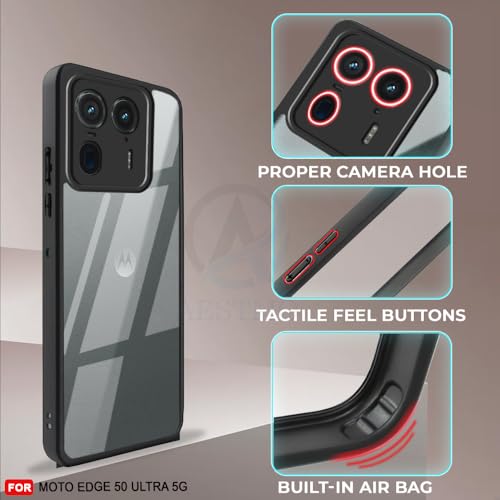Image of AESTMO Moto Edge 50 Ultra 5G Back Cover | 360 Protection | Crystal Clear Hard Back Transparent | Bumper Case for Moto Edge 50 Ultra 5G (PC+TPU, Black Bumper)