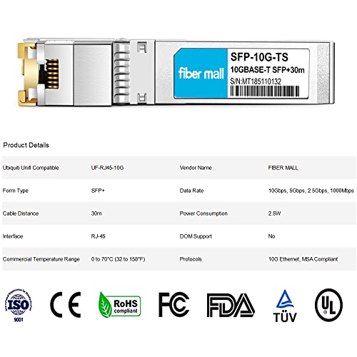 Image of 10G SFP+ to RJ45 for Ubiquiti Unifi UF-RJ45-10G Netgear AXM765 Mikrotik S+RJ10 Finisar Supermicro ZTE TP-Link SFP-10G-T-TPL 10GBASE-T SFP+ Copper RJ-45 30m Transceiver Module