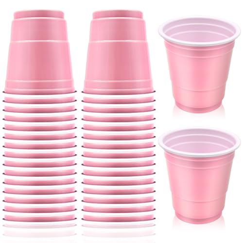 Yaure Joy 30 Pcs Disposable 2oz Shot Glasses Plastic Cups for Wedding, Graduation Party, Beer Sample Taste Serving, Birthday (Light Pink)