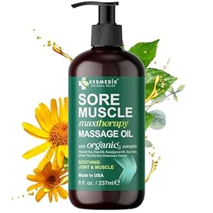 Sore Muscle Massage Oil – Joint & Muscle Oil for Massage Therapy with Arnica, Peppermint & Tea Tree for Cooling Comfort and Natural Relief, Spa-Grade Made in USA (8 fl. oz.)