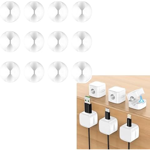 12 Pack Cable Clips 6 Pack Magnetic Cord Organizer for Desk, Car, Office, Home, Cubicle, Nightstand - White Cover