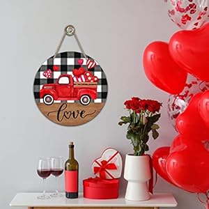 Deroro Happy Valentines Day Love Sign Front Door Decor, Farmhouse Red Truck Hearts Wood Door Hanger, Black White Buffalo Plaid Wooden Wreath Pediment Plaque Outdoor Indoor Wall Hanging Decorations Deroro Happy Valentines Day Love Sign Front Door Decor Farmhouse Red Truck Hearts Wood Door Hanger Black White Buffalo Plaid Wooden Wreath Pediment Plaque Outdoor Indoor Wall Hanging Decorations