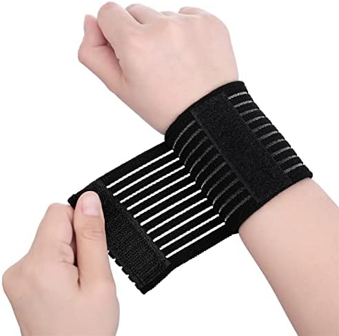 Sibba Elastic Wrist Band Wrap 4 Pieces Breathable Polyester Sleeve Compression Brace Wristband Hand Supports Splint Support Strap for Tennis Gym Sport Men Women
