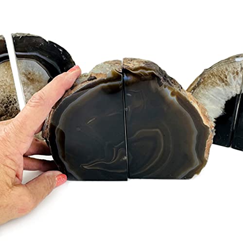 Black Agate Bookend Pair - 3 To 6 Lb - Geode Bookend With Rock Paradise Exclusive Coa #TOP6