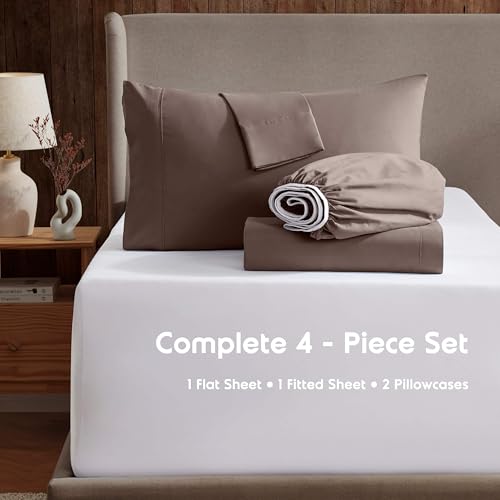 Image of Nestl Short Queen Bed Sheet Set - Chocolate Brown - 4-Piece Deep Pocket | Instantly Soft, Night-One Ready (No Wash Required). Fits 16-Inch Deep Pockets, 360-Degree Elastic Grip