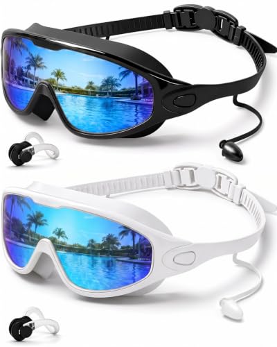 Image of Swim Goggles 2 Pack, Wide View Anti Fog&UV Swimming Goggles for Audlt, No Leak Pool Beach Essentials for Men Women