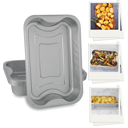 Homey Mart Easy Roasting Aluminium Tray, Strong, Reliable Oven Safe, Perfect for Cooking, Baking, Roasting, Freezing, and Storage - 293 x 193 x 50 mm - Set of 8