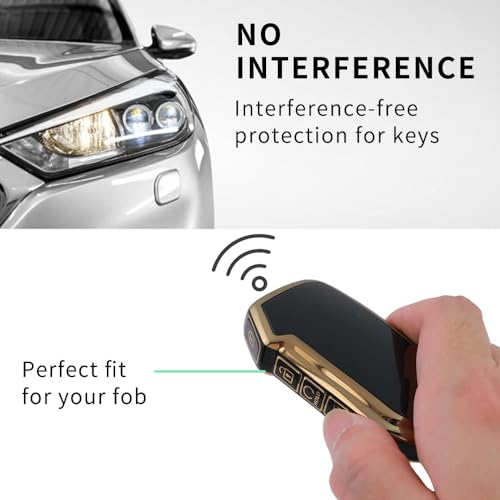Image of Keyzone TPU Car Key Cover Compatible for: Kia Sonet2023, Seltos 2023 Onwards 4 Button Smart Key (Compare Key Shape Before Ordering) (Gold Black)