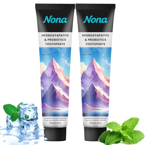 Nano Hydroxyapatite Toothpaste with Bamboo Charcoal & Probiotics, Fluoride-Free Formula for Remineralizing Enamel, Sensitive Relief & Whitening, Natural Peppermint for Fresh Breath (2pcs)