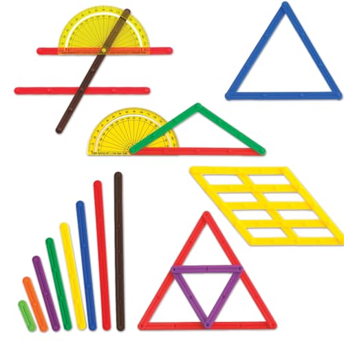 LEARNING ADVANTAGE GeoStix Basic Set - 80 Construction Sticks - 24 Activity Cards - 2 Protractors - Build 2D Shapes and Measure Angles - Teach Geometry