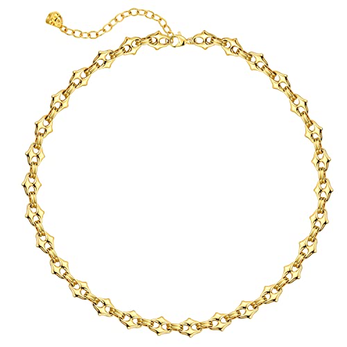 Mevecco Gold Necklace For Women 18K Gold Vacuum Plated Mariner Chain Necklaces Simple Chunky Handmade Chain Choker Necklace For Her Jewelry Gifts #TOP8