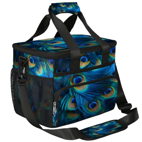 Animal Feathers Insulated Picnic Backpack Lunch Box for Women Men Picnic Basket Tote Lunch Bag Picnic Bag Portable Lunch Bags for Picnic, Beach, Work, Trip,Office, Camp Peacock Feathers