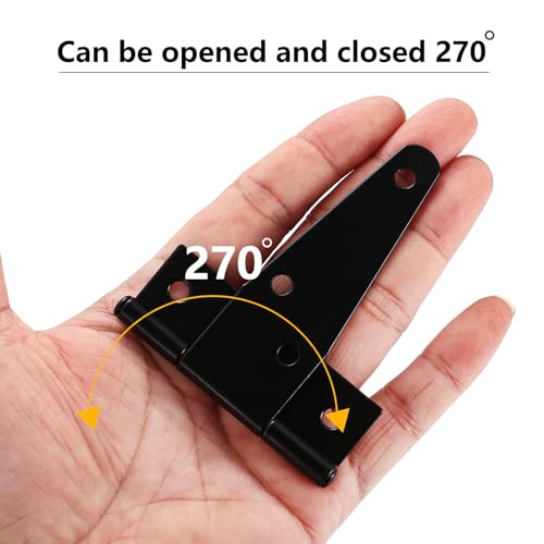 4 PCS 3 Inch T Strap Hinges Heavy Duty, Shed Door Gate Hinges, Heavy Duty Black Outdoor Tee Hinge for Wooden Fences, Barn Door Gates Hinge for Shed Door Hardware