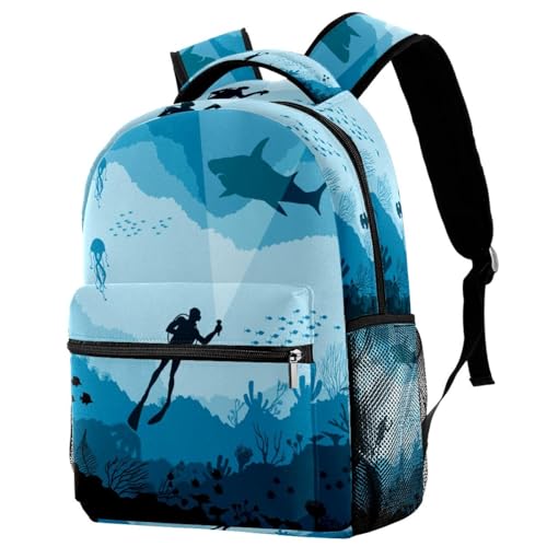Sac à dos d'école adolescents sac de voyage imprimé requins bleus