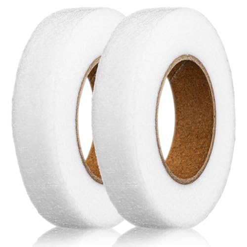 Skrfren 2 Rolls Hem Tape Iron-On Adhesive, No Sew Hemming Tape, 0.6in x 27yd No-Sew Extra Strong Hemming Tapes for Pants Clothes Dresses Curtains Fabric Crafting Projects (White)