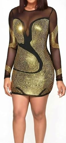 Image of RED DOT BOUTIQUE - 807 - Black Sheer Mesh Long Sleeves Club Sequins Dress Plus Size