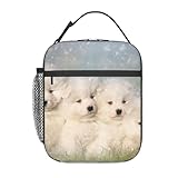 XDVPALNE Cachorros Samoyedo Perros Blancos Familia Samoyedo Pequeño, Bolsa de almuerzo duradera, bolsa más fresca reutilizable, bolsa de asas aislada para lonchera