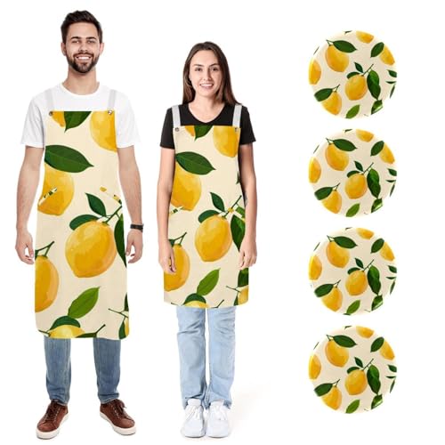 Tabliers de cuisine imperméables réglables homme femme avec poches jaune