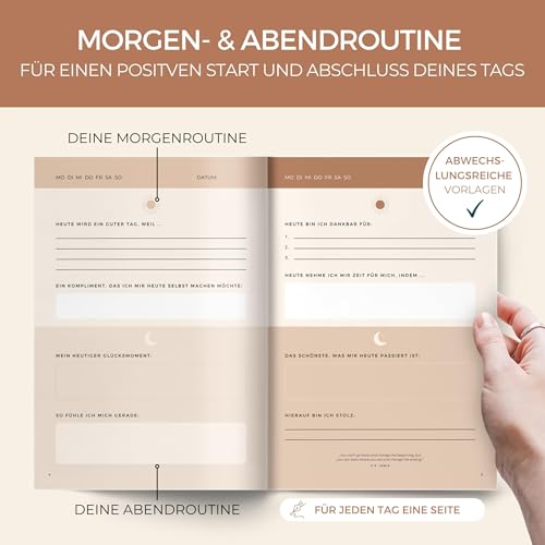 memoriecation 5 Minuten Tagebuch - Dein Journal für mehr Dankbarkeit, Achtsamkeit und Glück - Tagebuch für Erwachsene, Dankbarkeitstagebuch, Achtsamkeitstagebuch für 5 bis 6 Minuten Journaling