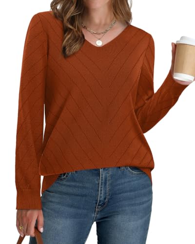 Image of WIHOLL Sweaters for Women V Neck Casual Knit Long Sleeve Tops Lightweight Pullover Clothes Fall Fashion Outfits 2026
