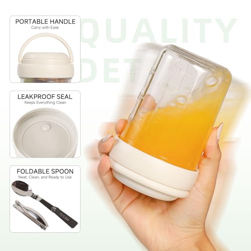 WifePro Overnight Oats Containers with Handles & Lids – 16oz Glass Mason Jars with Spoons & Fruit Compartments, Chia Pudding Jars with Lids, 4 Sets (Cream, Dark Blue, Purple, Green)