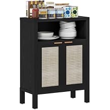 HOMCOM Rattan Sideboard Buffet Cabinet with Storage, Modern Accent Cabinet with 2 Doors and Adjustable Shelf, Freestanding Buffet Table for Entryway Living Room, Distressed Black