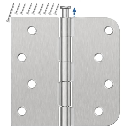 3 Pack Brushed Nickel Door Hinges 4 Inch Exterior Door Hinges with 5/8 Radius & Square Corners Removable Pin Perfect for Heavy-Duty Front & Back Door Anti-Rust & No Squeaks