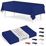 Exquisite Dark Blue Vinyl Tablecloths - 54 in. x 70 in. - Pack of 1 Rectangle Tablecloth with Flannel Backing - Plastic, Reusable & Waterproof
